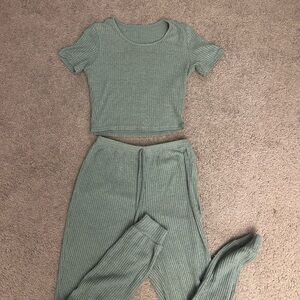 NWOT Green Ribbed Two-Piece Set Pajama Set